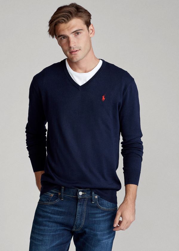 Polo Ralph Lauren Cotton V-Neck Striktrøje Herre Danmark (CIQDW9215)